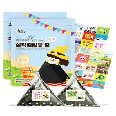 [100 Sheets] Nice witch's Seaweed Nori for Gimbap, Triangle Rice Balls & Onigiri Korean Nori (50 Sheets x 2 Packs)