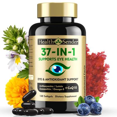 37 in 1 Eye Vitamins with Lutein and Zeaxanthin Supplement Eye Supplement with CoQ10, Omega-3, Minerals Eye Health Support for Adults and Seniors, Daily Vision Supplement, 120 Black Softgels