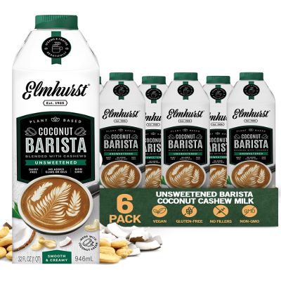 Elmhurst 1925 Unsweetened Coconut Cashew Barista Edition 32oz (6-Pack) Plant-Based, Vegan, Dairy-Free, Gluten-Free, Froths for Lattes & Iced Coffee, 3g Protein per Serving, Simple Ingredients