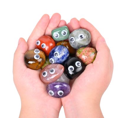 Gemstones Tumbled Stones, 0.7 "-1.1" Natural Polished Quartz Healing Stones with Cute Eyes, Reiki Crystals for Relief, Home Decor, Gift, Rock Garden 0.45 lbs(5-8PCS)