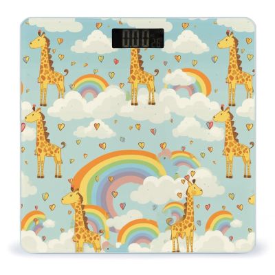 Cartoon Giraffe Rainbow and Clouds Scale for Body Weight Highly Accurate Bathroom Body Scale Sturdy Tempered Glass Digital Weight Scales LCD Display Smart Scales Rounded Corners Design