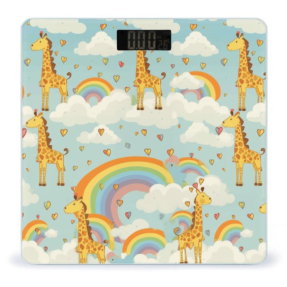 Cartoon Giraffe Rainbow and Clouds Scale for Body Weight Highly Accurate Bathroom Body Scale Sturdy Tempered Glass Digital Weight Scales LCD Display Smart Scales Rounded Corners Design