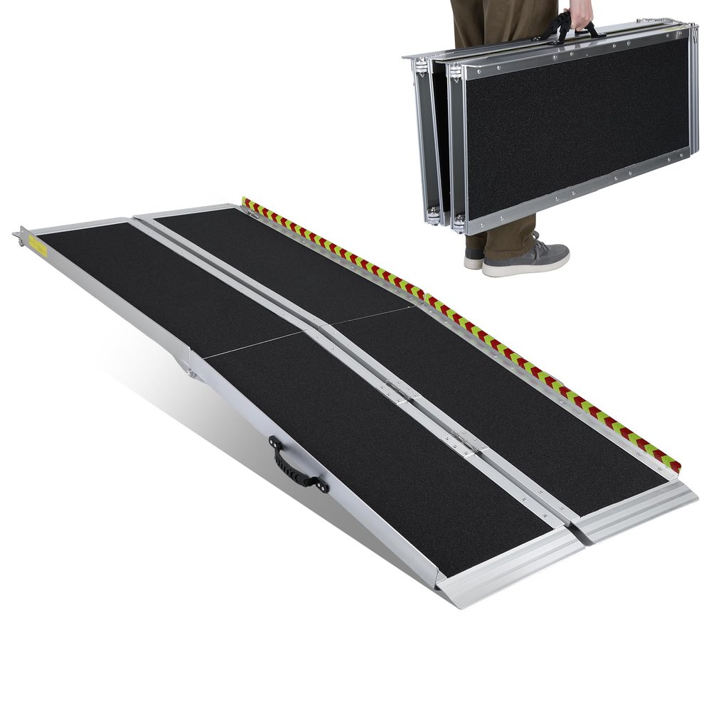 Wheelchair Ramp, Aluminum Folding Ramp Portable for Doorway Steps, 600 lbs Capacity, Double Anti-Slip Surface, Lightweight Ramps for Wheelchairs, Walkers, Scooters, 5ft & 6ft Options (6 Foot Ramp)