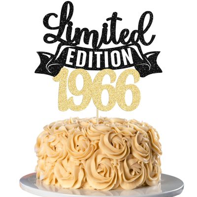 Gyufise 1Pc Limited Edition 1966 Cake Topper Glitter Sixty Happy 60th Birthday Cake Topper Cheers to 60 Years Cake Pick Decoration for Anniversary Party Cake Decorations Supplies Black Gold