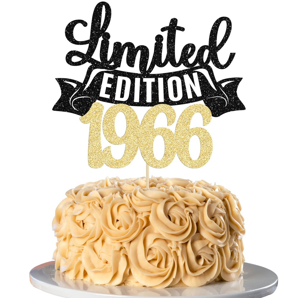 Gyufise 1Pc Limited Edition 1966 Cake Topper Glitter Sixty Happy 60th Birthday Cake Topper Cheers to 60 Years Cake Pick Decoration for Anniversary Party Cake Decorations Supplies Black Gold