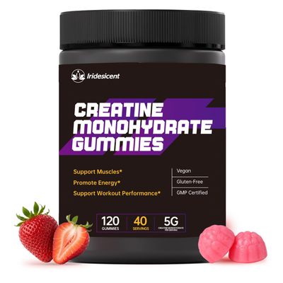 IRIDESICENT Creatine Gummies 5000mg Sugar Free Creatine Monohydrate, Vegan Chewables Creatine for Women and Men (120 Count, Strawberry)