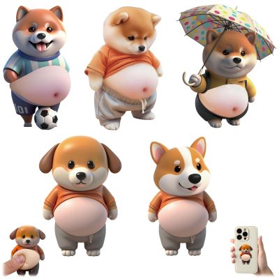 3D Shiba Inu Dog Belly Stickers,Super Soft Silicone Anti-Collision Sticker,Cute Cartoon Big Belly Puppy Decor Protectors Stickers,Stress Relief Toy for Phones,Cars & Home Use (5PCS)