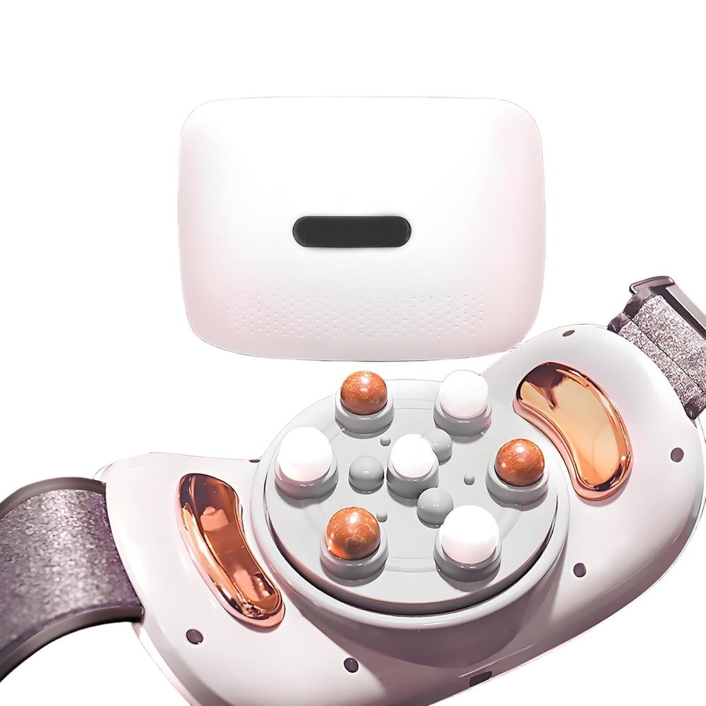 Abdominal Massager, Electric Bian Stone Tummy Kneading Instrument, Adjustable 3 Intensity Abdominal Massager Belt with Forward/Reverse Kneading, for Period Cramps, Flattening Belly, Constipation