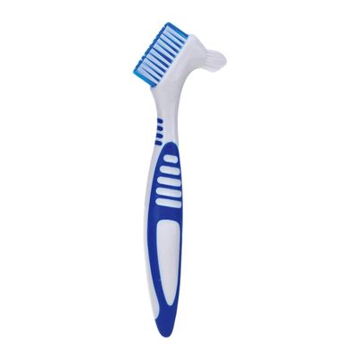 1 Pcs Denture Cleaning Brush Dual-Sided, Multi-Layered Soft Bristles, Rubber Anti-Slip Handle, Portable False-Teeth Cleaner (Blue, Small-1B)