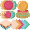 Zhehao 150 Pcs Colorful Plates and Napkins Tableware Serves 50 Includes 9 Inch 7 Inch Candy Color Scalloped Paper Plate and Napkins for Wedding Birthday Baby Shower Party view 1