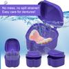 2-Pack Denture Bath Case Cup, w/Lid and Strainer Basket Portable False-Teeth/Retainer Cleaner Tool, Complete Clean Care for Dentures (Blue & Purple, Medium-2A) view 4