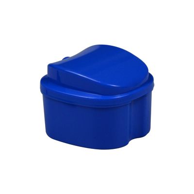 1-Pack Denture Bath Case Cup, w/Lid and Strainer Basket Portable False-Teeth/Retainer Cleaner Tool, Complete Clean Care for Dentures (Blue, Small-1A)