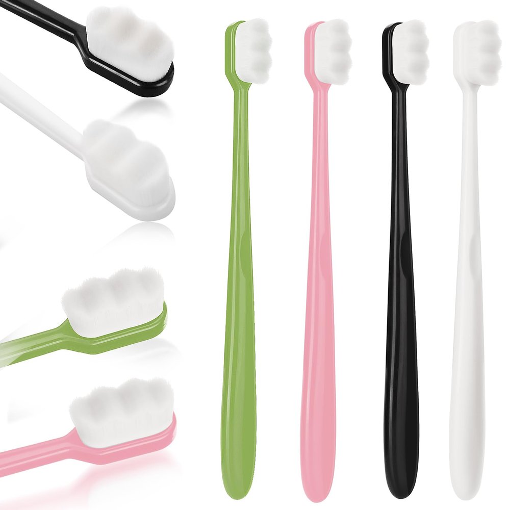 WLLHYF 4 PCS Extra Soft Toothbrush Micro Nano Toothbrushes with 20000 Bristles Sterile Fiber Adult Toothbrush Painless Brushing for Sensitive Teeth Oral Recession Adult Kid Children (Black, White)