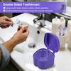 4-Pack Denture Bath Case Cup, w/Denture Cleaning Brush, Lid and Strainer Basket Portable False-Teeth/Retainer Cleaner Tool, Complete Clean Care for Dentures (Blue & Purple, Large-4A) view 4
