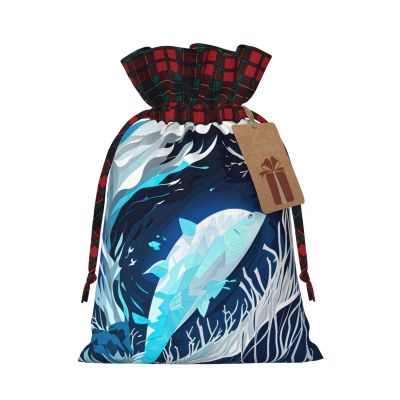 nqwawe Gift With Deep Blue Animal Whale Print Drawstring Bags Reusable Cotton Candy Bag For Wedding Party Favors