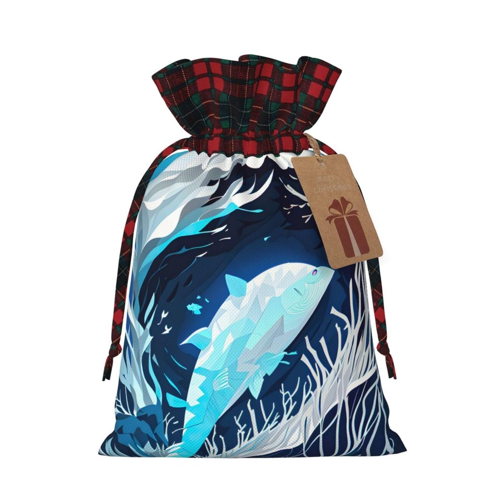 nqwawe Gift With Deep Blue Animal Whale Print Drawstring Bags Reusable Cotton Candy Bag For Wedding Party Favors