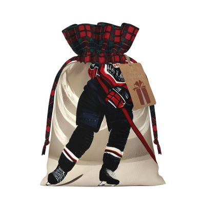 nqwawe Gift With Hockey Sports Print Drawstring Bags Reusable Cotton Candy Bag For Wedding Party Favors
