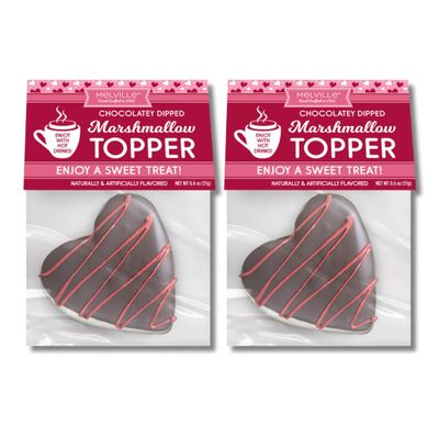 Chocolatey Dipped Marshmallow Toppers - Pack of 2 - Heart Shaped Marshmallows For Hot Cocoa