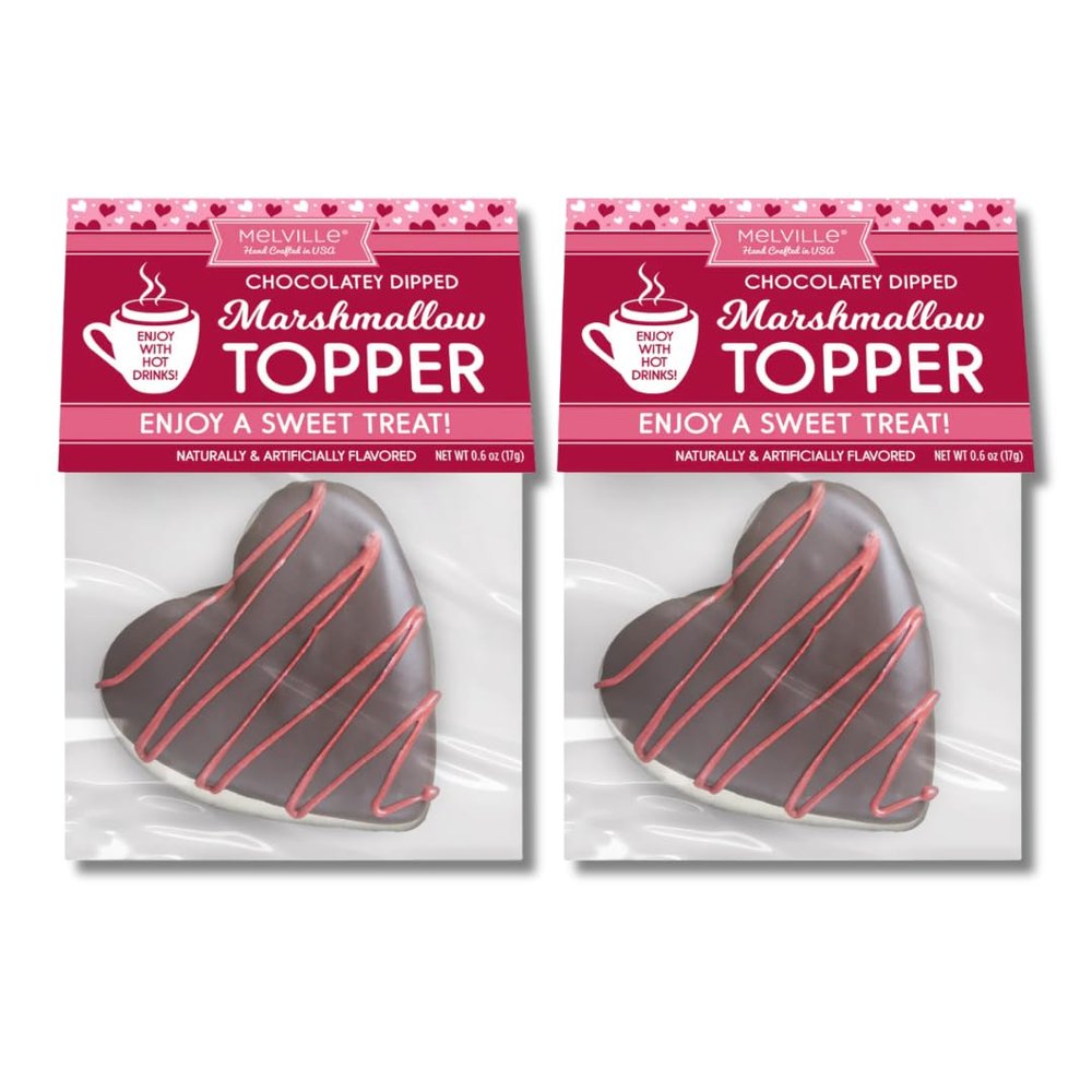 Chocolatey Dipped Marshmallow Toppers - Pack of 2 - Heart Shaped Marshmallows For Hot Cocoa