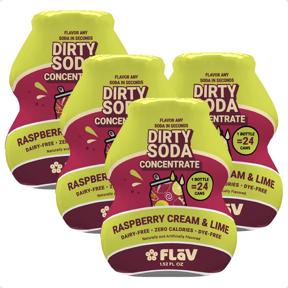 Flv Dirty Soda Syrup | Raspberry Cream & Lime Soda Enhancer | 1.5 Fl Oz | 4 Count