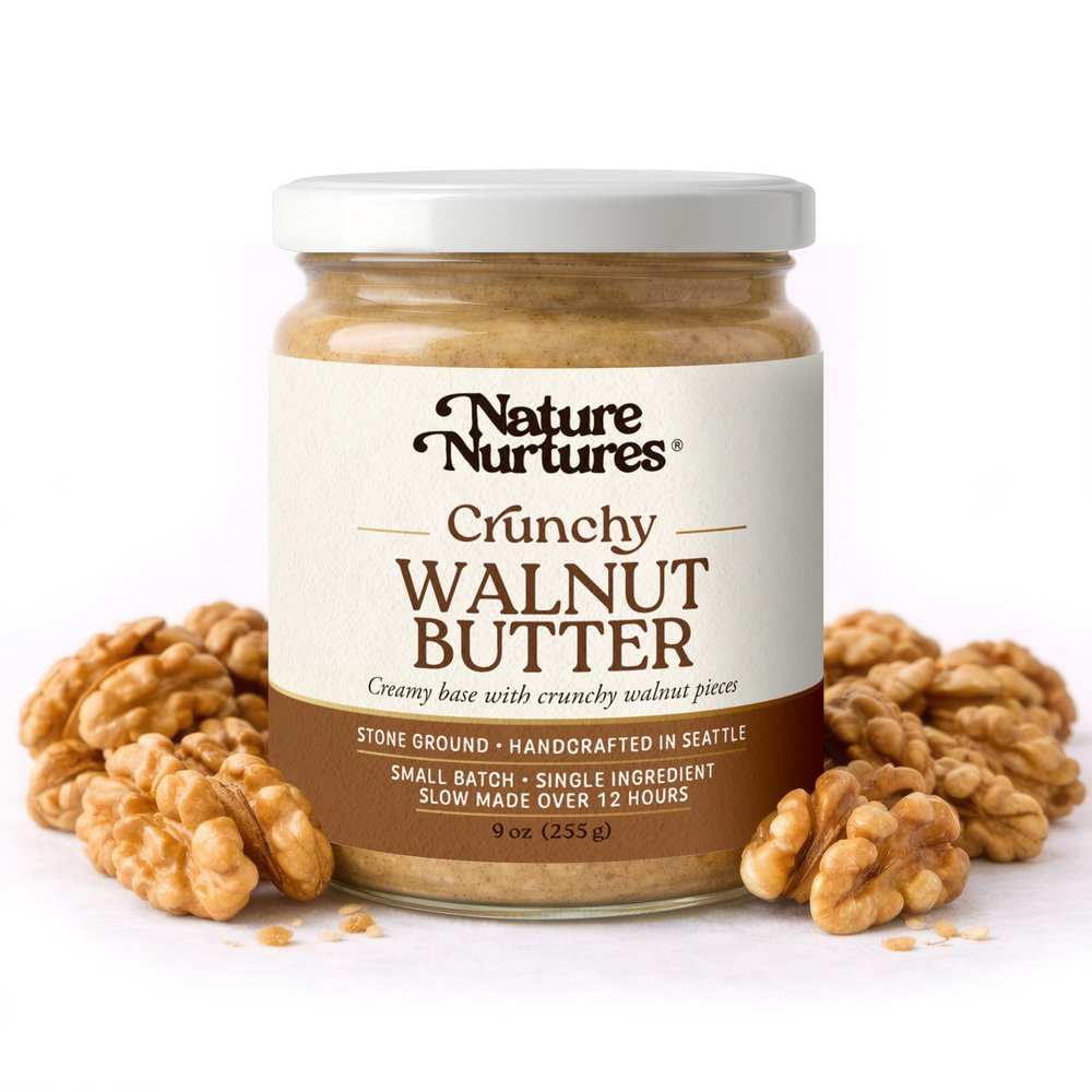 Crunchy Walnut Butter Single Ingredient Raw Stone Ground Slowly Made Over 12 Hours Small Batch Handcrafted in Seattle USA For Toast, Oatmeal, Baking & Texture-Rich Smoothies High Protein No Added Sugar No Palm Oil Unrefined 10