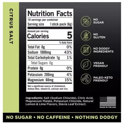 LMNTs Zero-Sugar Electrolytes Sports Drink - Citrus Salt - 2.1oz-10ct