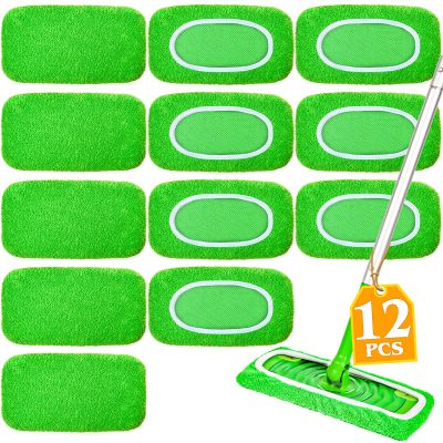 12-Pack Reusable Mop Pads Compatible with Sweeper Mop - 100% Coral Fleece Washable Refills - Microfiber Dry & Wet Sweeping Cloths for Multi-Surface/Hardwood Floor Cleaning