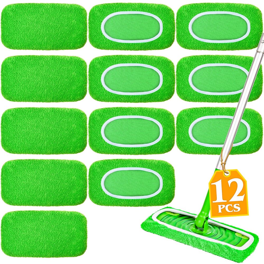 12-Pack Reusable Mop Pads Compatible with Sweeper Mop - 100% Coral Fleece Washable Refills - Microfiber Dry & Wet Sweeping Cloths for Multi-Surface/Hardwood Floor Cleaning
