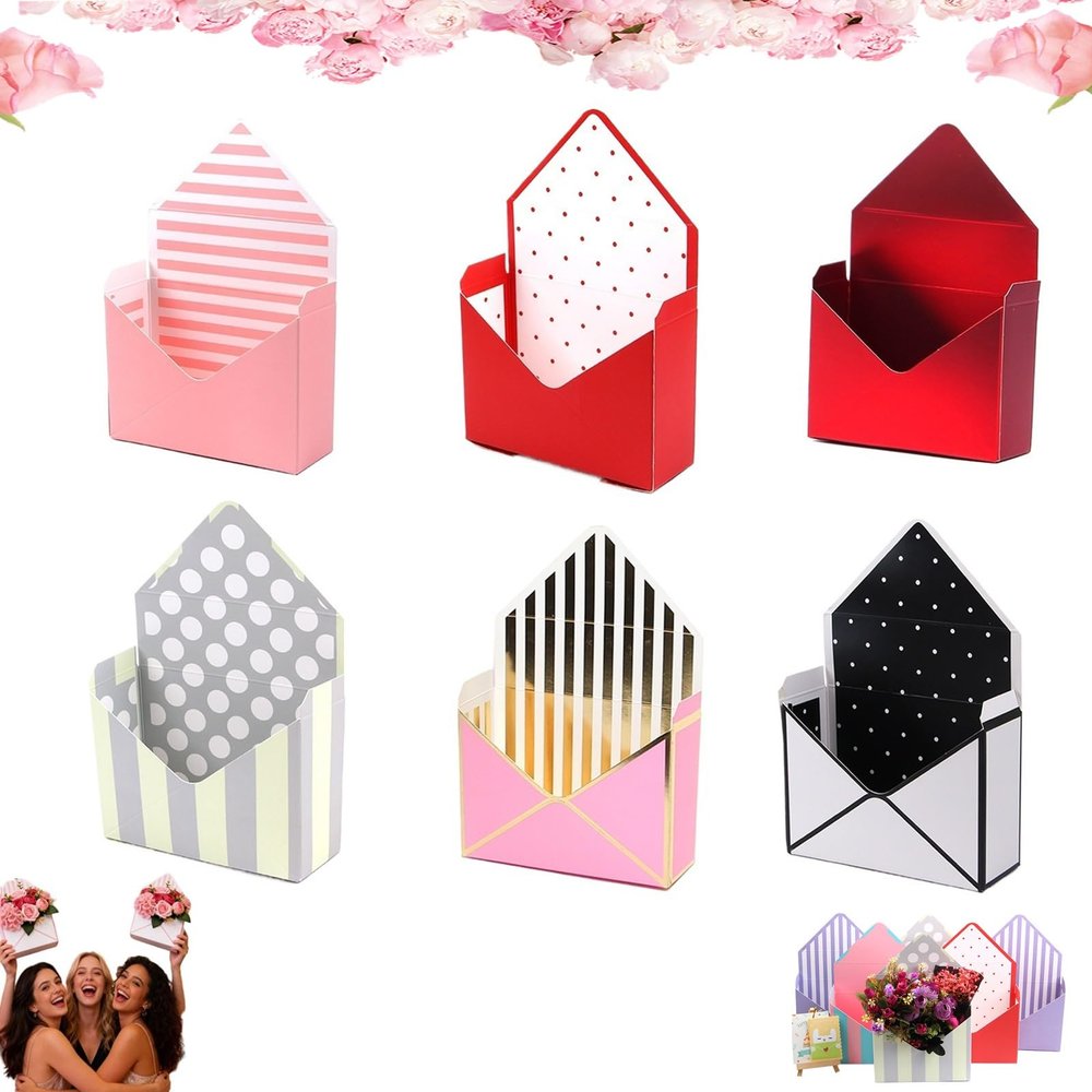 TOESCARE Valentine Envelope Boxes, 6PCS Valentines Day Envelopes Gift Box, Flower Wrapping Paper, Florist Bouquet Envelope Boxes Folding Package Gift for Wedding Birthday Festival Party Decoration(G)
