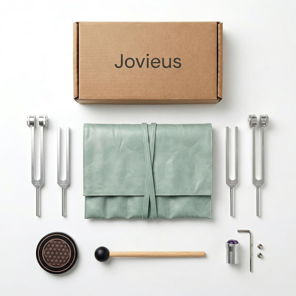Jovieus Sound Healing and Sound Therapy Tuning Forks for Healing Set (128Hz, 136.1Hz, 256Hz, 384Hz). Weighted & Unweighted Tuning Fork for Meditation, Yoga, Chakra Balance & Relaxations