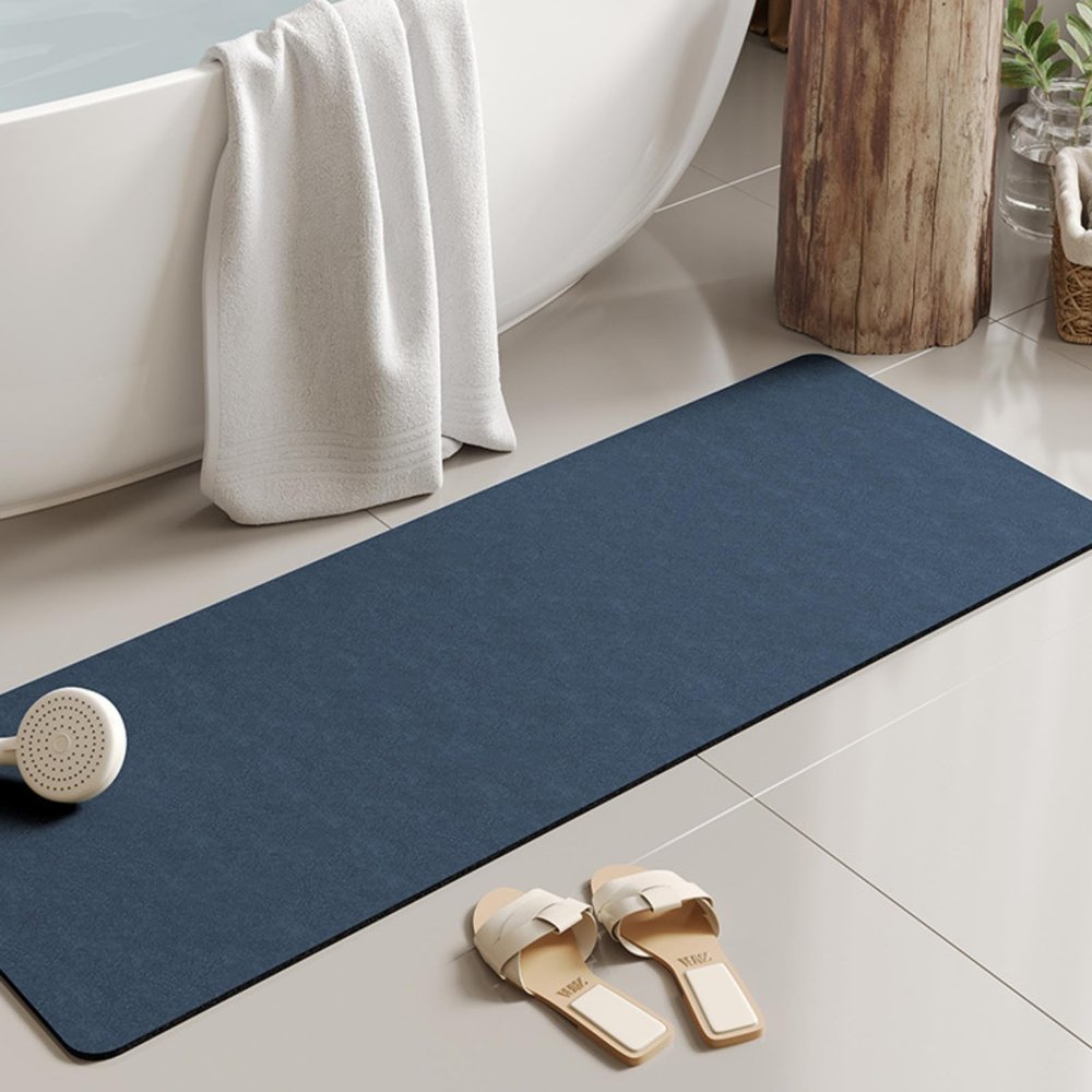 BANEBOR Super Absorbent & Non-Slip Bath Mat Kit | Waterproof Drip Rail, Shower Floor Protector & Door Seal Strip | Cut-to-Fit for Tub & Shower (Navy, 47''x12'')