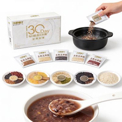 30 Days Mixed Grain Porridge, 100g X 30 Packs, 5 Flavors, Individual Packets, Easy Cook For Breakfast/Snack