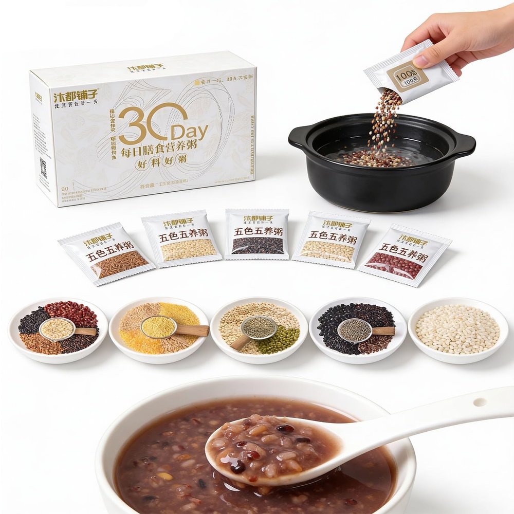 30 Days Mixed Grain Porridge, 100g X 30 Packs, 5 Flavors, Individual Packets, Easy Cook For Breakfast/Snack