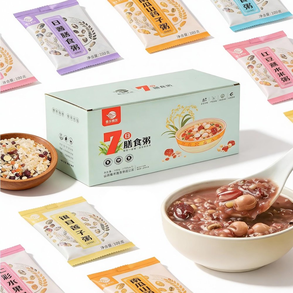 7 Flavors Whole Grain Congee, 7 Packs/Box 700g, Nutritious Breakfast Porridge, Easy To Cook In 30 Mins (Stove/Rice Cooker)