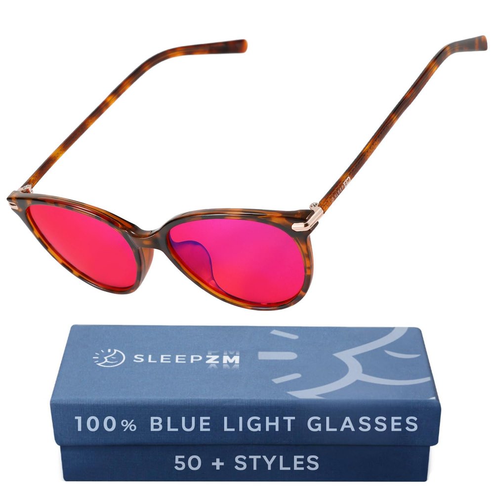 Sleep ZM Blue Light Blocking Glasses for Women - 100% Red, Tortoise