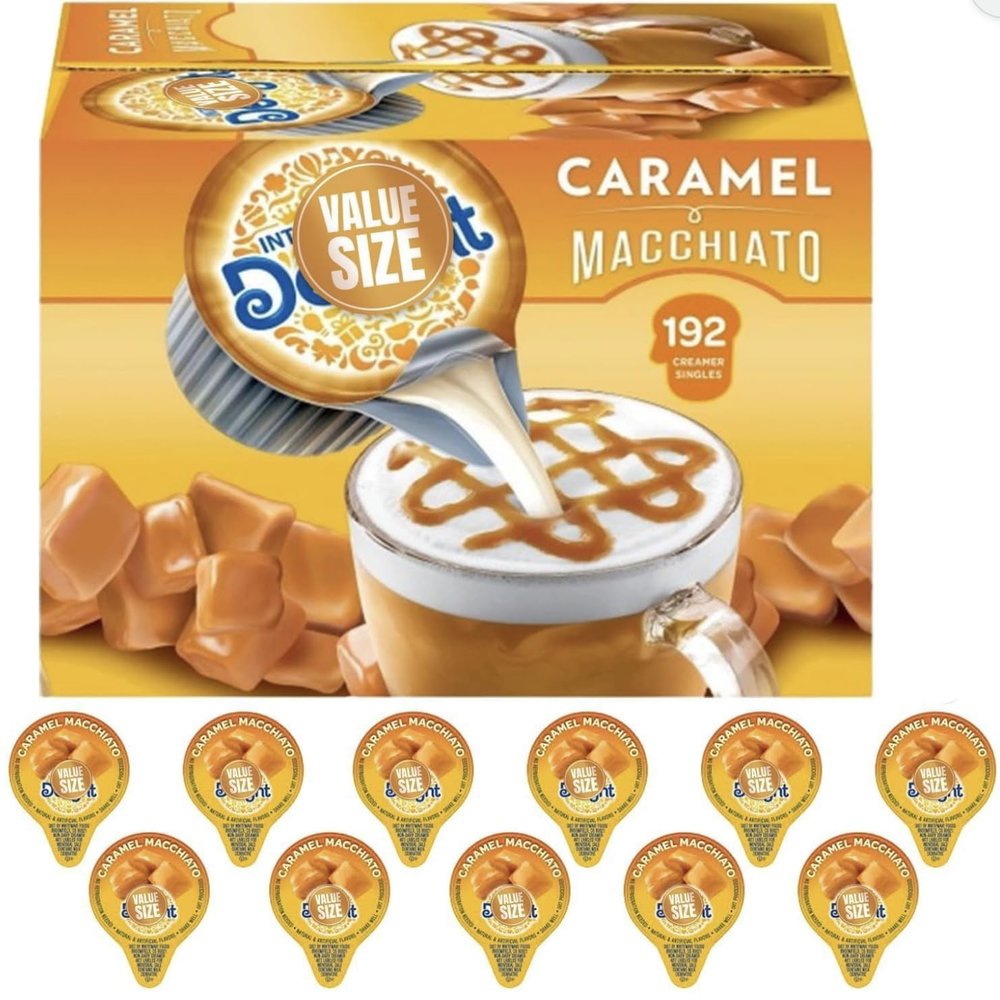 Coffee Creamer Single Caramel Macchiato (192 ct.)+ SHIPPING IN BOX with Elesbo 22 sticker