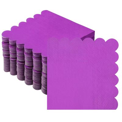 100 Pcs Cocktail Napkins, 2-Ply Scalloped Paper Napkins 5 x 5 Inches, Disposable Beverage Dessert Napkins for Wedding, Birthday, Dinner, Party, Baby Shower Anniversary