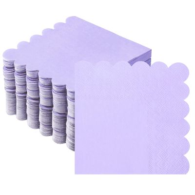 100Pcs Lavender Cocktail Napkins, Disposable Scalloped Napkins for Party
