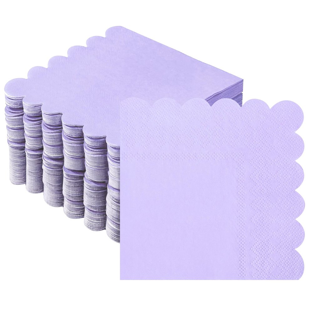 100Pcs Lavender Cocktail Napkins, Disposable Scalloped Napkins for Party