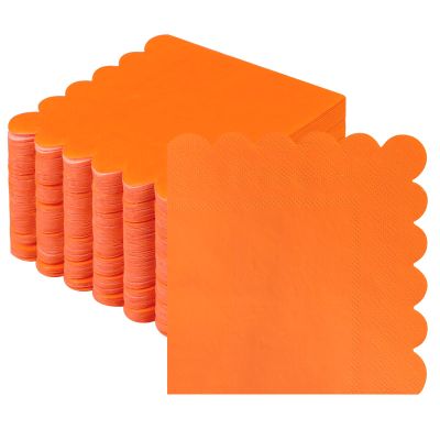 100 Pcs Cocktail Napkins, 2-Ply Scalloped Paper Napkins 5 x 5 Inches, Disposable Beverage Dessert Napkins for Wedding, Birthday, Dinner, Party, Baby Shower Anniversary