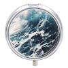 Beach Foam Wave Pill Case with 3 Compartment Exquisite Travel Pill Organizer Portable Round Pill Box Mini Pill Container Metal Vitamin Medicine Container for Man&Women view 1