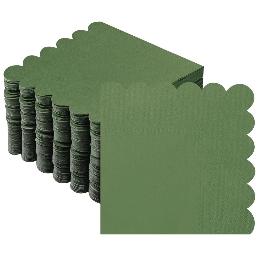 100 Pcs Cocktail Napkins, 2-Ply Scalloped Paper Napkins 5 x 5 Inches, Disposable Beverage Dessert Napkins for Wedding, Birthday, Dinner, Party, Baby Shower Anniversary