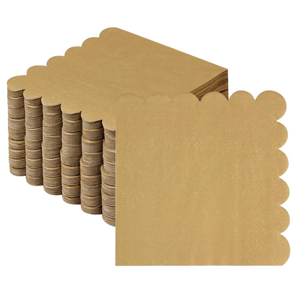 100 Pcs Cocktail Napkins, 2-Ply Scalloped Paper Napkins 5 x 5 Inches, Disposable Beverage Dessert Napkins for Wedding, Birthday, Dinner, Party, Baby Shower Anniversary