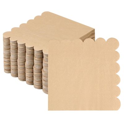 100 Pcs Cocktail Napkins, 2-Ply Scalloped Paper Napkins 5 x 5 Inches, Disposable Beverage Dessert Napkins for Wedding, Birthday, Dinner, Party, Baby Shower Anniversary
