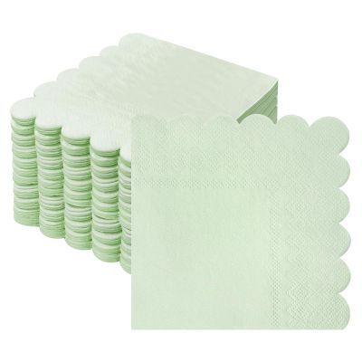 100 Pcs Cocktail Napkins, 2-Ply Scalloped Paper Napkins 5 x 5 Inches, Disposable Beverage Dessert Napkins for Wedding, Birthday, Dinner, Party, Baby Shower Anniversary