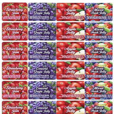 Assorted Jelly & Jam Cups Variety Pack, 0.5 oz Single Serve Portions Apple, Grape, Strawberry Jam & Mixed Fruit Jelly 60 Count Individual Mini Cups for Breakfast, Hotels, Restaurants, Lunchboxes & Catering