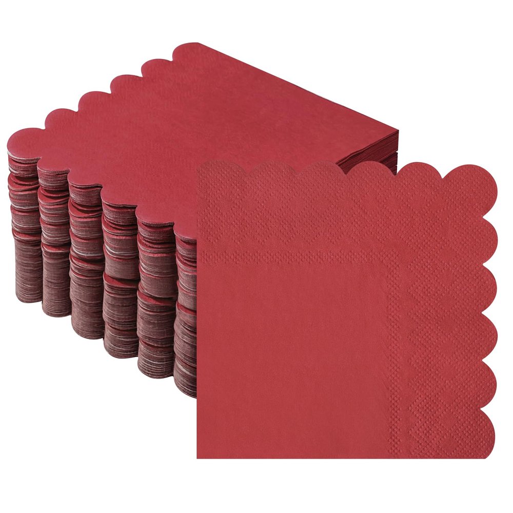 100 Pcs Cocktail Napkins, 2-Ply Scalloped Paper Napkins 5 x 5 Inches, Disposable Beverage Dessert Napkins for Wedding, Birthday, Dinner, Party, Baby Shower Anniversary