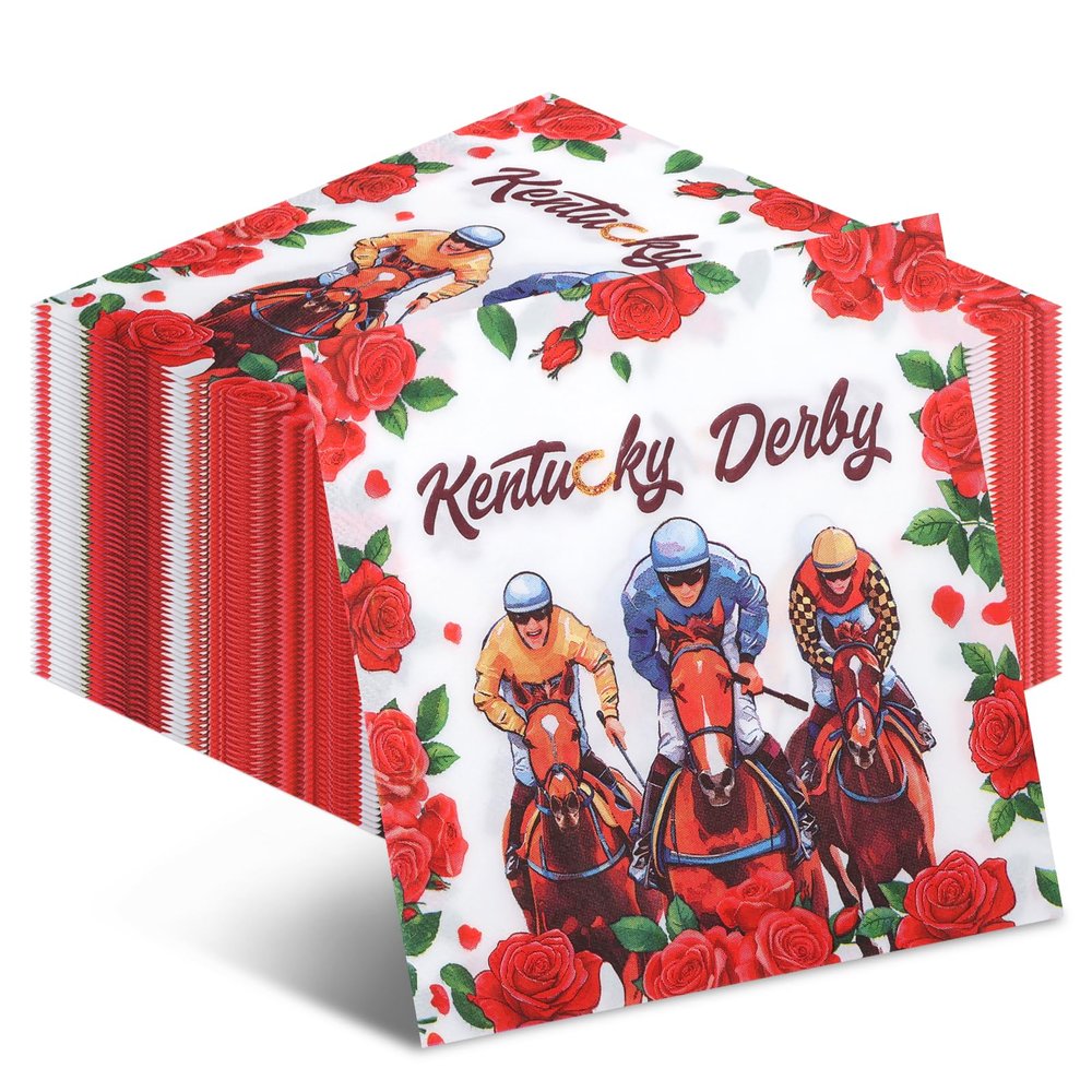 100Pcs Horse Racing Paper Napkins Run for the Roses Race Theme Party Supplies Horse Theme Party Supplies for Racing Birthday Derby Decorations