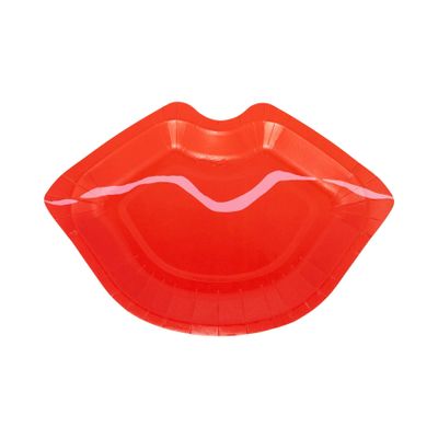 My Mind's Eye Lips Shaped Valentine Paper Plates Disposable Tableware for Valentines Day, Galentines, Romantic Dinner, Date Night and Birthday 8 Count, 9 Inch