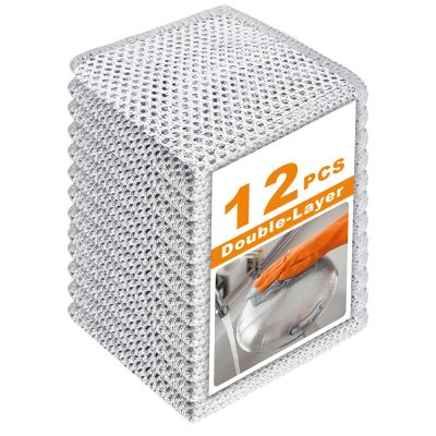 12 Pcs New Upgrade 3-Layer Metal Dish Cloth, No Scratches Wire Cleaning Cloth , Reusable Multipurpose Wire Dishwashing Rag for Kitchen Cleaning Cloths,Sinks,Dishes,Stove Top, Dimensions,7.87 x 7.87